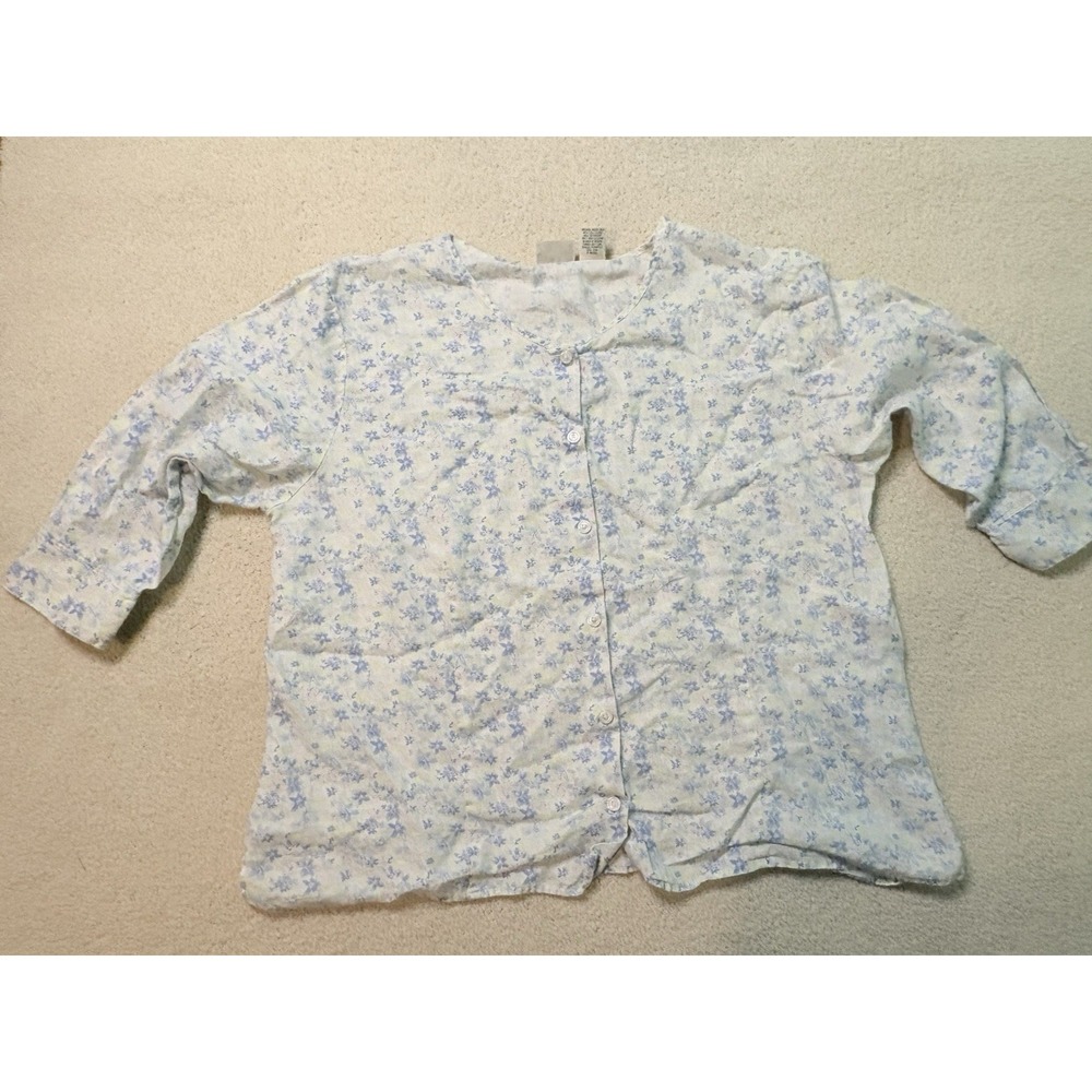 LL Bean Women Linen XL Pastel Floral Button Lightweight Cottage Core Summer
